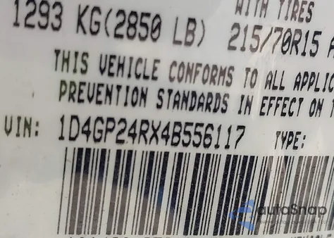 2004 Dodge Grand Caravan Se z USA, uszkodzony, nr VIN 1D4GP24RX4B556117